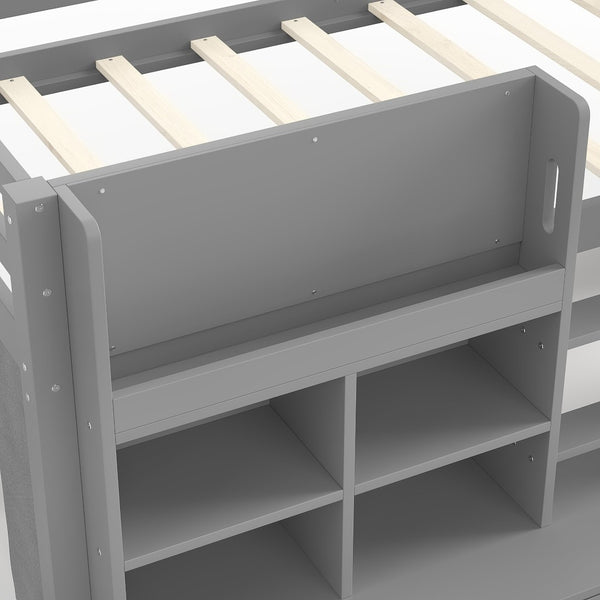 English Elm Full Bunk Bed with Trundle Bookshelf Storage Pine Frame Car Design for Kids W1580S00398