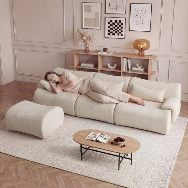 English Elm Boneless Curved Sofa with Chaise High Density Foam Three Seat Modern Living Room W3728S00005