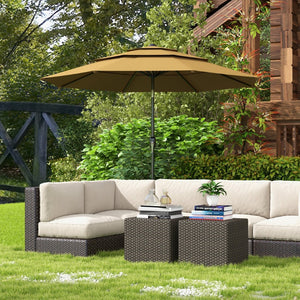 English Elm Outsunny 9Ft 3-Tier Patio Umbrella With Crank & Tilt - Stylish Shade For Decks, Gardens & More! W2225P200465-GIGA
