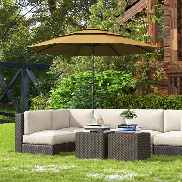 English Elm Outsunny 9Ft 3-Tier Patio Umbrella With Crank & Tilt - Stylish Shade For Decks, Gardens & More! W2225P200465-GIGA