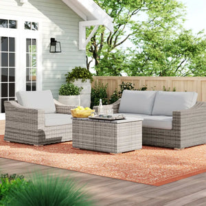 English Elm Stylish Rattan Wicker 3-Person Seating Group With Plush Cushions – Effortless Outdoor Relaxation Set B120S00027-GIGA