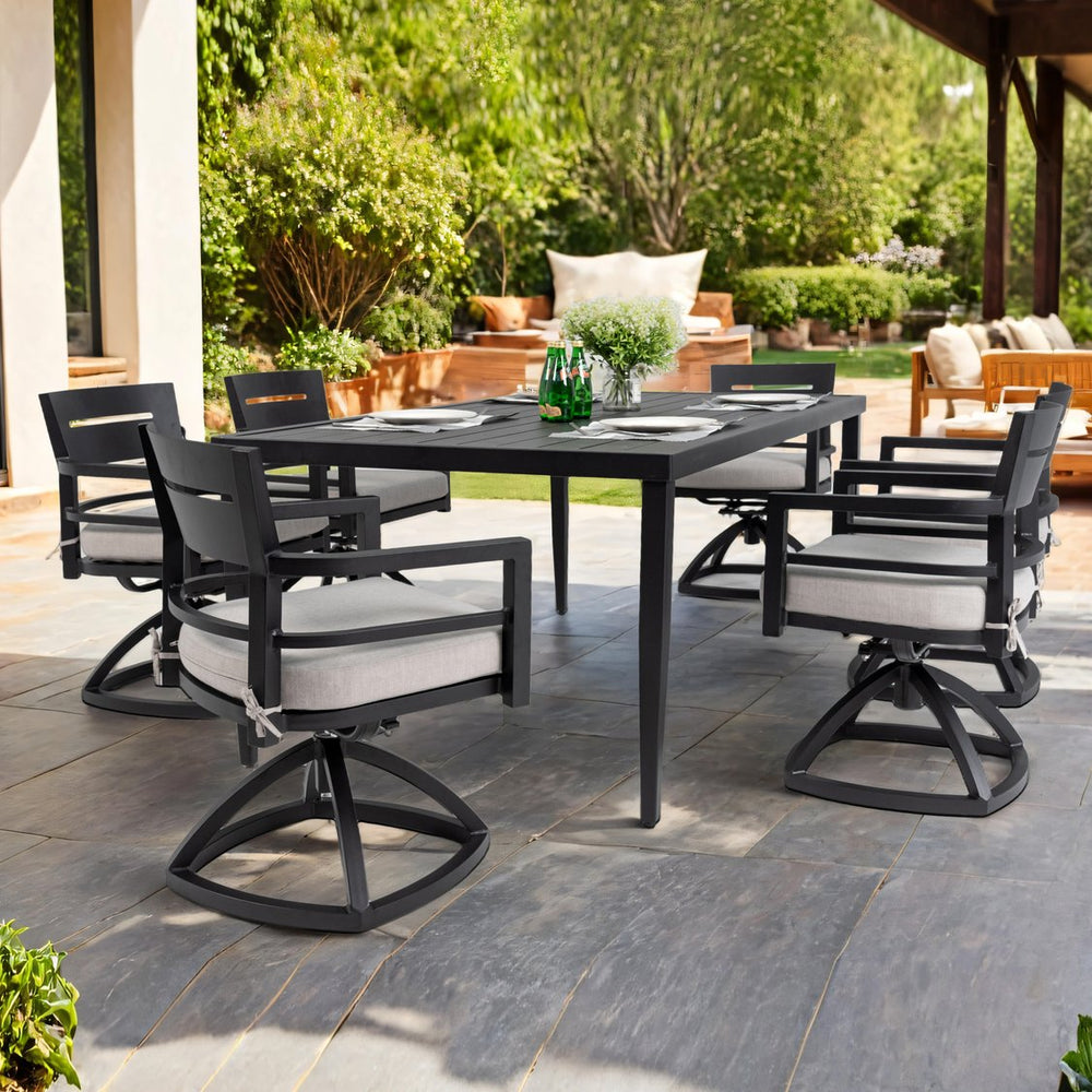 English Elm 7-Piece Modern Aluminum Patio Dining Set With 6 Swivel Rockers & Sunbrella Cushions For Comfort W1886S00007