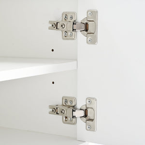 English Elm ON-TREND Modern TV Stand with Geometric Doors, Gold Metal Base, Adjustable Shelves & Cable Management White+Gold WF325614AAK