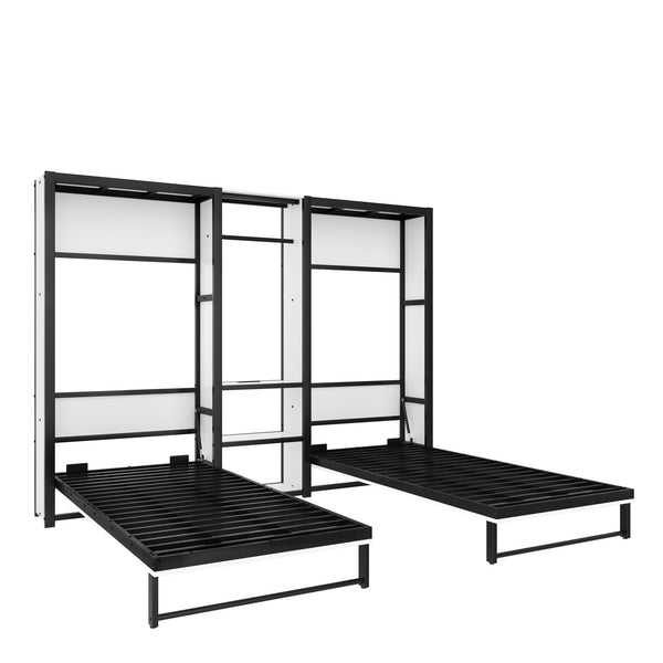 English Elm Twin Twin Murphy Bed with Metal Frame, Foldable 2-in-1 Space-Saving Design, Built-In Wardrobe, Shelves, Power Outlets and Durable Storage Solution Off White W1580S00147