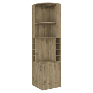 English Elm Seattle Floor Tower Bar Cabinet with Wine Cubbies Open Shelves Slim Dining Storage B128P460118
