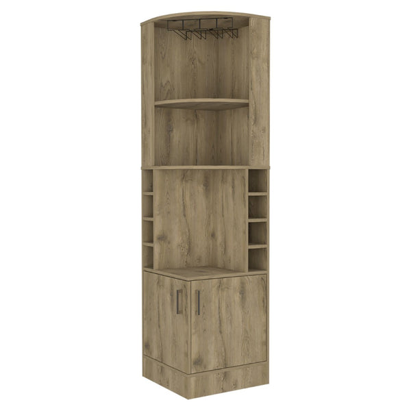 English Elm Seattle Floor Tower Bar Cabinet with Wine Cubbies Open Shelves Slim Dining Storage B128P460118