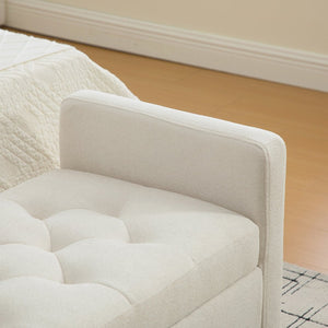 English Elm 58.27" Wide Napped Fabric Upholstered Storage Bench Rolled Armrest Caster Wheels Entryway Beige W3189P445990