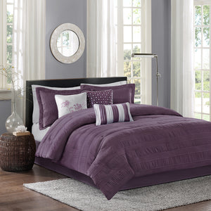 Madison Park Hampton Transitional 7 Piece Jaquard Comforter Set MP10-1026 Plum