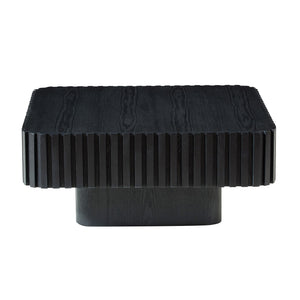 English Elm 31.5 Inch Modern Handcraft Drum Coffee Table Square MDF Pedestal Low Profile Rustic Accent Table Black W2582P360257