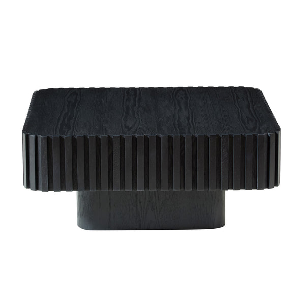 English Elm 31.5 Inch Modern Handcraft Drum Coffee Table Square MDF Pedestal Low Profile Rustic Accent Table Black W2582P360257
