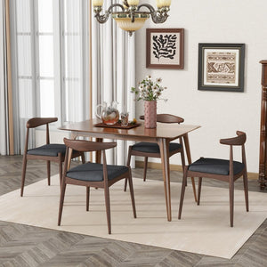English Elm [video] 5-piece Mid-century Rubberwood Dining Set with Upholstered Chairs for Family Meals Charcoal,Walnut N759S002011F