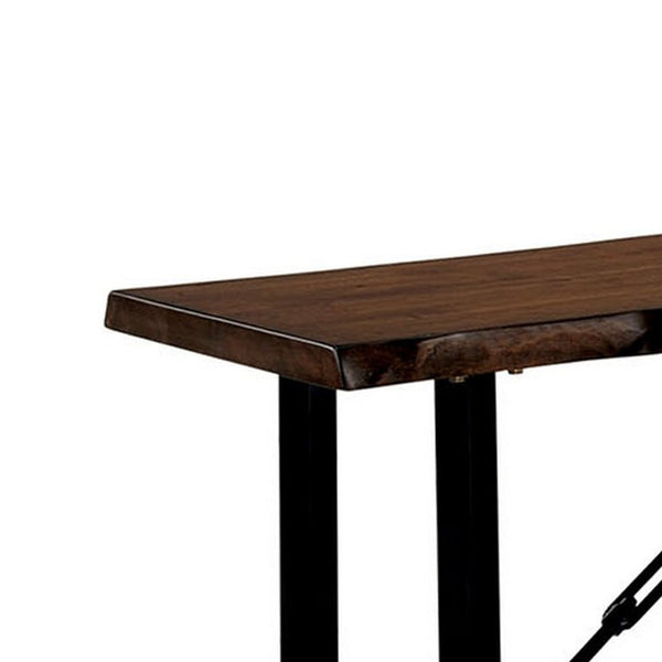 English Elm Rectangular Industrial Bench Walnut Wood Seat Black Powder Coated Metal Frame Entryway B056P417100
