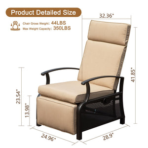 English Elm Adjustable Patio Recliner Chair with Flip Side Table, Ergonomic Cushions, Heavy-Duty Steel, 350lb Support Beige W1859P196335
