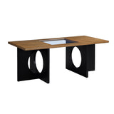 English Elm 47" Contemporary Wood Rectangular Coffee Table With Clear Tempered Glass Top, Black and Light Espresso Top