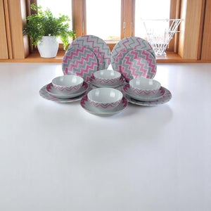 English Elm Zeugma 16-Piece Porcelain Dinnerware Set with Chevron Pattern, Microwave & Dishwasher Safe Durable Pink B029P333183