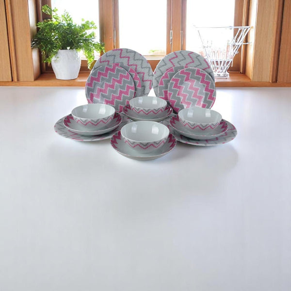 English Elm Zeugma 16-Piece Porcelain Dinnerware Set with Chevron Pattern, Microwave & Dishwasher Safe Durable Pink B029P333183