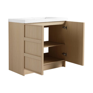 English Elm 36" Freestanding Bathroom Vanity Plywood Base Resin Sink Soft Close Storage W999S00509