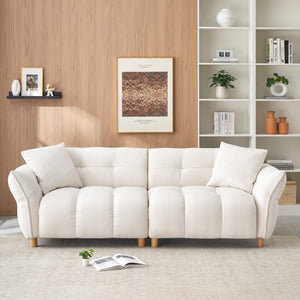 English Elm 93.70 Plush Teddy Sofa with Solid Wood Legs, 3-Seater Comfortable Sponge Cushions & Two Pillows Beige W3356S00025