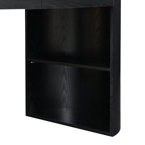 English Elm Storage Writing Desk with Curved Base Open Shelves and Drawers for Home Office Black N757P306285B