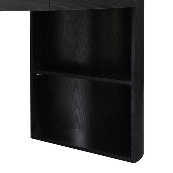 English Elm Storage Writing Desk with Curved Base Open Shelves and Drawers for Home Office Black N757P306285B