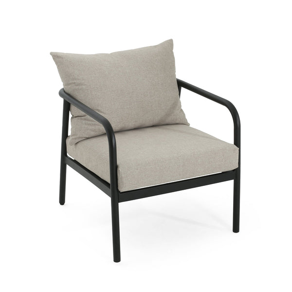 English Elm Christopher Knight Home® - Leora Weather-Resistant Round Tube Sofa Chair 2-Pack, Beige Cushions, Aluminum Frame, 400lb Capacity N775P180132B