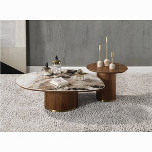 English Elm Walnut Oval End Table with Pedestal Base — Warm Walnut Grain Finish, Space-Saving Elegance for Cozy Rooms B062S00574
