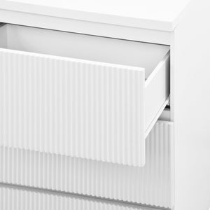 English Elm 6 Drawer Storage Cabinet White — Stylish 6-Drawer Dresser wavy fronts, spacious organizer for bedroom, hallway, entryway, living room W409P270435