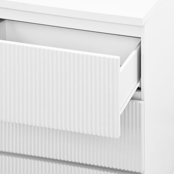 English Elm 6 Drawer Storage Cabinet White — Stylish 6-Drawer Dresser wavy fronts, spacious organizer for bedroom, hallway, entryway, living room W409P270435