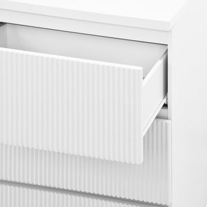 English Elm Modern Six Drawer Dresser with Wave Panel Fronts Handleless Design for Bedroom White W409P371358