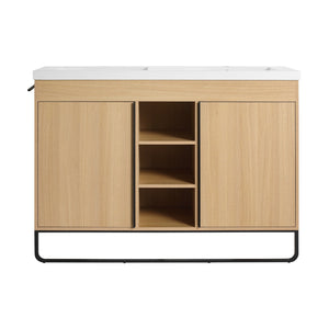 English Elm 48" Freestanding Bathroom Vanity With Resin Double Sink, Soft-Close Doors & Open Storage For Modern Style W999S00479