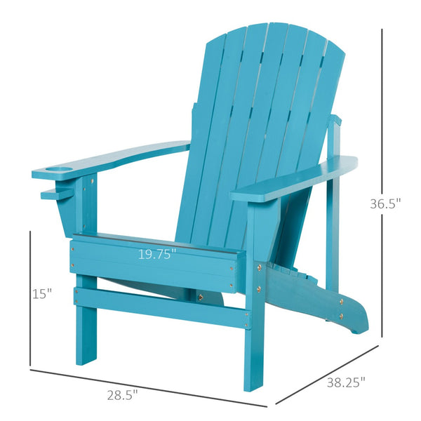 English Elm Outsunny Sky Blue Wooden Adirondack Chair Set - Weather-Resistant Lounge With Cup Holder & Umbrella Hole W2225P174108-GIGA