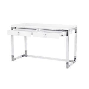 Pasargad Home Firenze Lacquer & Lucite Desk – Modern White Workspace With Storage Drawers White Lacquer & Lucite Re-3535