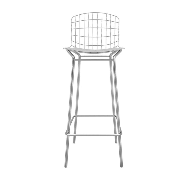 Manhattan Comfort Madeline Modern Barstool, Set of 3 Silver and White 3-198AMC2