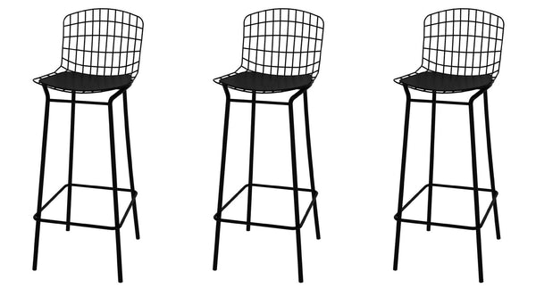 Manhattan Comfort Madeline Modern Barstool, Set of 3 Black 3-198AMC3