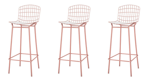 Manhattan Comfort Madeline Modern Barstool, Set of 3 Rose Pink Gold and White 3-198AMC6