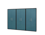 Manhattan Comfort Eiffel Modern Garage Cabinets - Set of 3 Matte Black and Aqua Blue 3-250BMC83