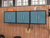 Manhattan Comfort Eiffel Modern Floating Garage Cabinets - Set of 3 Matte Black and Aqua Blue 3-251BMC83