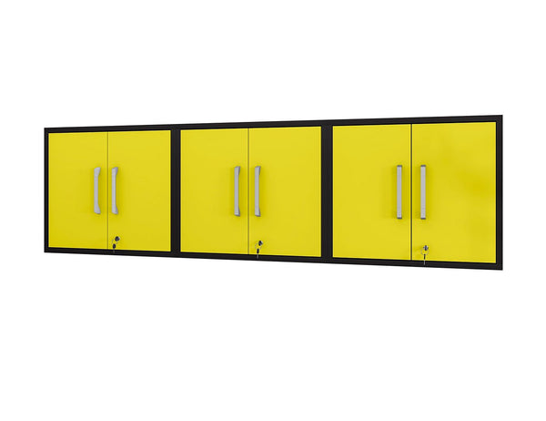Manhattan Comfort Eiffel Modern Floating Garage Cabinets - Set of 3 Matte Black and Yellow 3-251BMC84