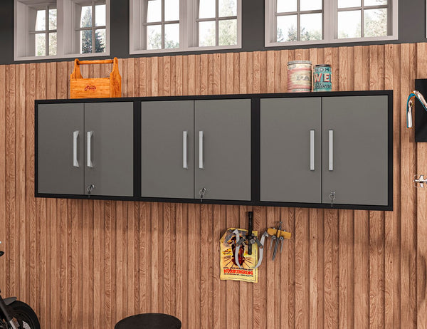 Manhattan Comfort Eiffel Modern Floating Garage Cabinets - Set of 3 Matte Black and Grey 3-251BMC85