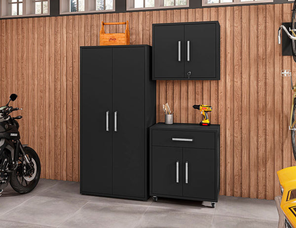 Manhattan Comfort Eiffel Modern Garage Set of 3 Matte Black 3-255BMC8