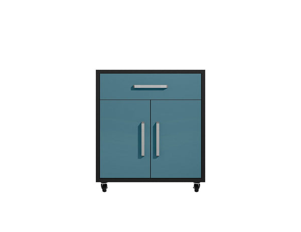 Manhattan Comfort Eiffel Modern Garage Set of 3 Matte Black and Aqua Blue 3-255BMC83