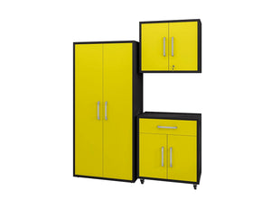 Manhattan Comfort Eiffel Modern Garage Set of 3 Matte Black and Yellow 3-255BMC84
