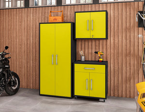 Manhattan Comfort Eiffel Modern Garage Set of 3 Matte Black and Yellow 3-255BMC84