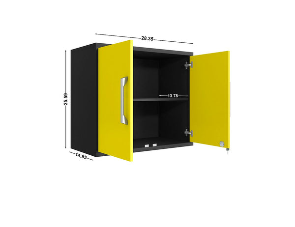 Manhattan Comfort Eiffel Modern Garage Set of 3 Matte Black and Yellow 3-255BMC84