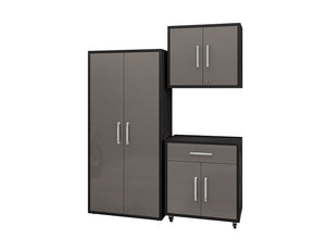 Manhattan Comfort Eiffel Modern Garage Set of 3 Matte Black and Grey 3-255BMC85