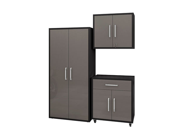 Manhattan Comfort Eiffel Modern Garage Set of 3 Matte Black and Grey 3-255BMC85