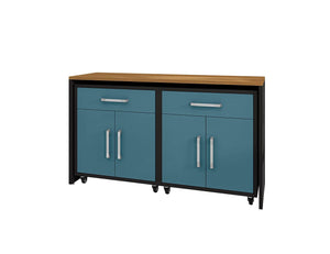 Manhattan Comfort Eiffel Modern Garage Work Station - Set of 3 Matte Black and Aqua Blue 3-258BMC83