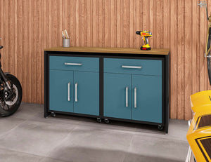 Manhattan Comfort Eiffel Modern Garage Work Station - Set of 3 Matte Black and Aqua Blue 3-258BMC83