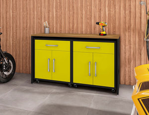 Manhattan Comfort Eiffel Modern Garage Work Station - Set of 3 Matte Black and Yellow 3-258BMC84
