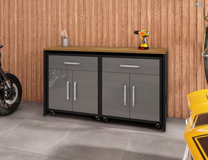 Manhattan Comfort Eiffel Modern Garage Work Station - Set of 3 Matte Black and Grey 3-258BMC85